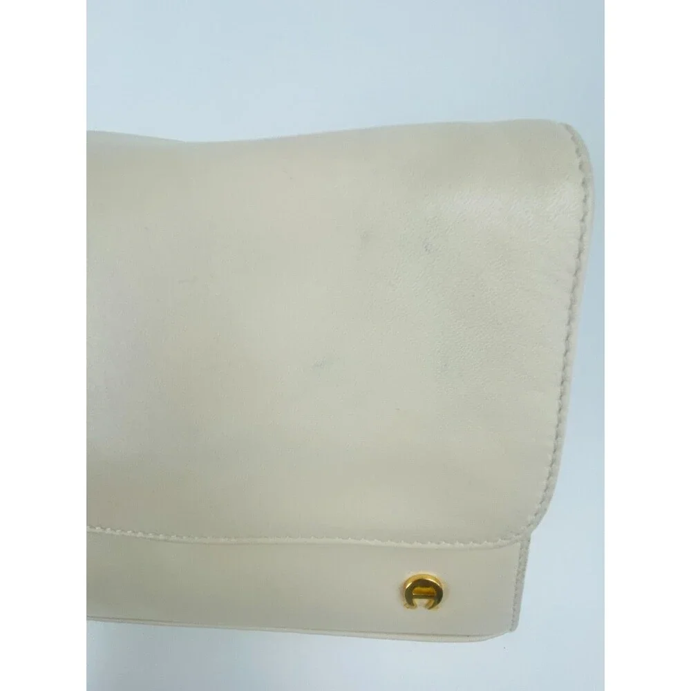Vintage Etienne Aigner Ivory Leather Crossbody Shoulder Flap Bag Gold Hardware